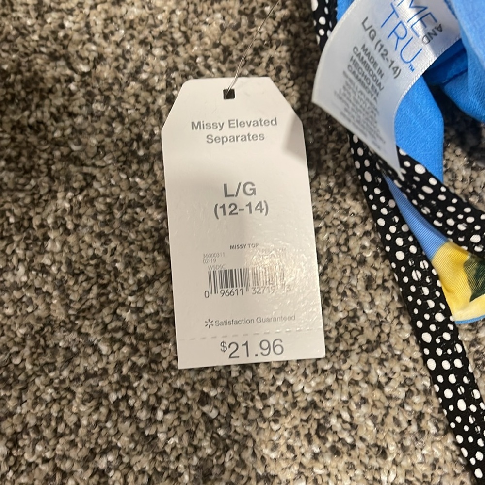 NWT Lemon print π Time & Tru swim top L/G 12-14 - Picture 3 of 3